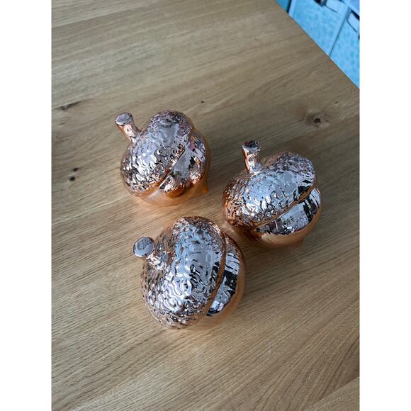 Rose Gold Ceramic Acorn Fall Decor Set of 3 - Picture 2 of 5
